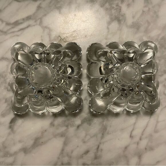 Vintage Heisey Glass Clear Crystolite Square Flower Candlesticks - Picture 4 of 5
